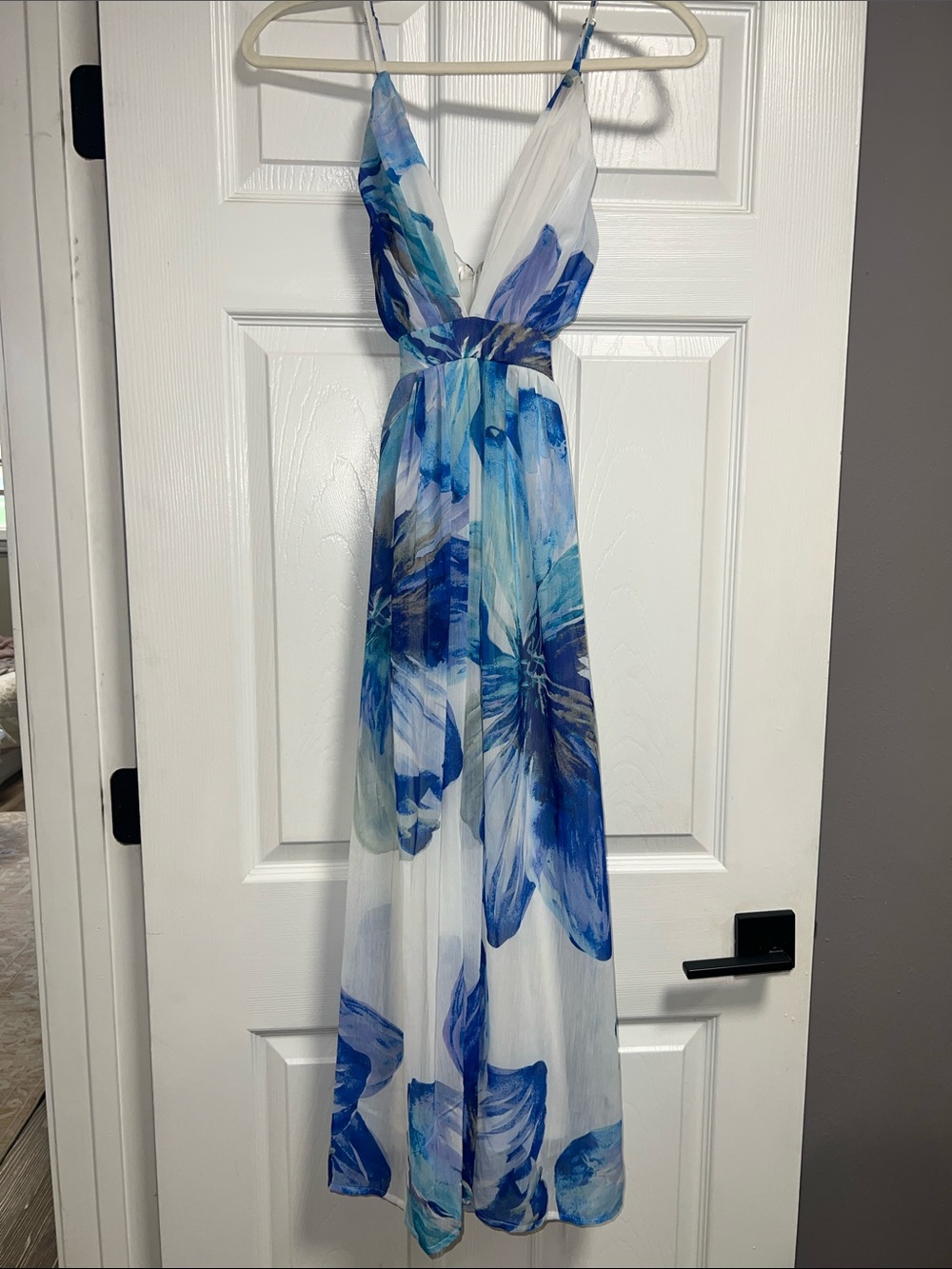 Express Blue Floral Plunge Maxi Dress